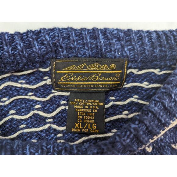 Vintage Eddie Bauer‎ Sweater Mens XL/L Blue Crewneck Cotton Made USA 90s Knit - Picture 8 of 11
